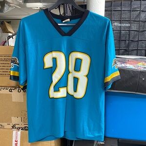 Jacksonville Jaguars #28 Logo Athletic NFL Jersey Men’s Large Blue Teal Vintage